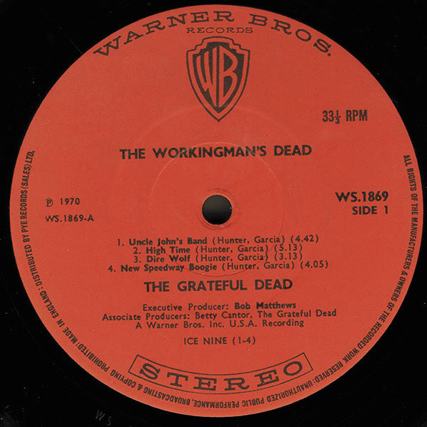 Image of Label Cover of 2444040S: LP - THE GRATEFUL DEAD, Workingman's Dead (WB Orange; WS 1869, UK 1970, Back Cover Upside Down, Stereo) Edge Wear  VG/VG