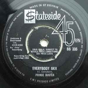 Image of Back Cover of 7" - /G - PRINCE BUSTER, 30 Pieces Of Silver / Everybody Ska (Stateside; SS 335, UK 1964, 4-Prong Centre), Centre intact.,  - 1056007S