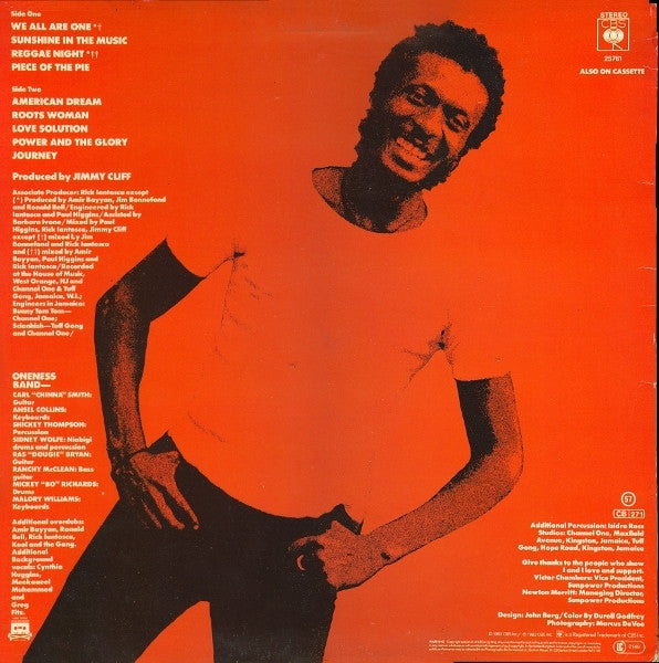 Image of Back Cover of 3624263E: LP - JIMMY CLIFF, The Power And The Glory (CBS; CBS 25761, UK 1983, Picture sleeve) Light marks. Tears on front of sleeve. Rinwera. Promo stamp on back.  G+/VG+