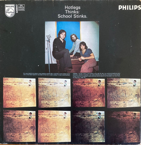 Image of Back Cover of LP - VG/VG - HOTLEGS (PRE 10CC), Thinks: School Stinks (Philips Black Labels; 6308047, UK 1971, Gatefold, Inner, Stereo), Hairline marks and one superifical scuff to side 2, Glossy disc, Light sleeve wear, With Inner,  - 3716374C