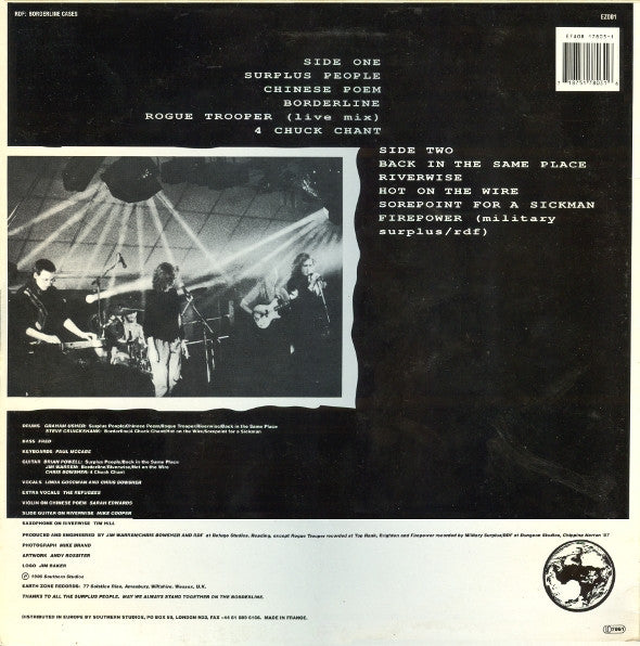 Image of Back Cover of 3444081S: LP - RADICAL DANCE FACTION, Borderline Cases (Earth Zone; EZ001, UK 1990, Black red and White Sleeve, Inner)   VG+/VG+