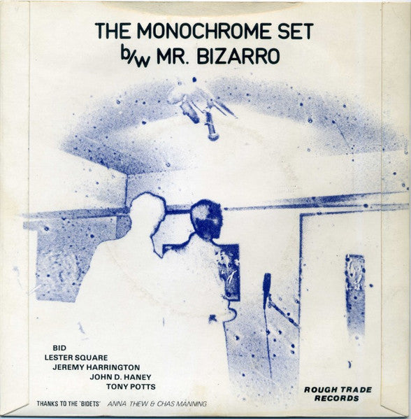 Image of Back Cover of 2824187E: 7" - THE MONOCHROME SET, The Monochrome Set / Mr Bizarro (Rough Trade; RT028, UK 1981 Reissue, Picture Sleeve, Remix In Run Outs) Strong VG Throughout  VG/VG