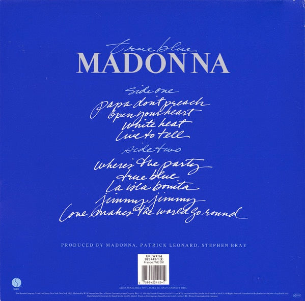 Image of Back Cover of LP - VG/VG - MADONNA, True Blue (Sire GEMA/BIEM Rights Box; 925 442-1, Europe 1986, Inner), Light marks, edge wear, creases, creased Inner,  - 3546283S