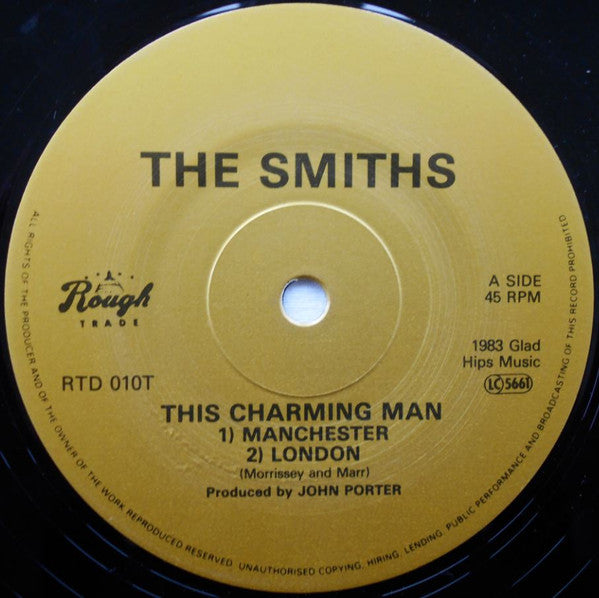Image of Label Cover of 12" - EX/EX - THE SMITHS, This Charming Man (Rough Trade; RTD010T, Germany 1983, Picture Sleeve, Tracklisting on sleeve only mentions This Charming Man once without specifying which version.), ,  - 3446323S