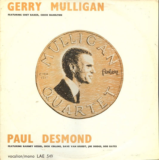 Image of Front Cover of 3513469C: LP - GERRY MULLIGAN QUARTET / PAUL DESMOND, Gerry Mulligan / Paul Desmond (Vocalion; LAE 549, UK 1963 Reissue, Mono) Sleeve has a large patch of sticker damage on reverse which has drawing in biro on it. Biro writing elsewhere on sleeve and on label  G+/VG