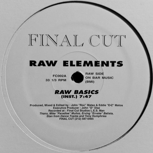 Image of Front Cover of 12" - /VG - RAW ELEMENTS, Raw Basics (Final Cut; FC002, US 1992, Plain Sleeve), ,  - 2726277E