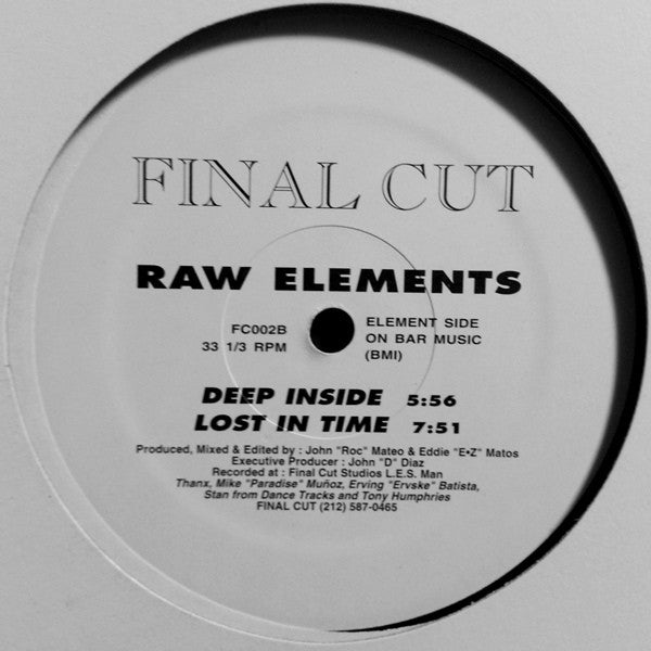 Image of Back Cover of 12" - /VG - RAW ELEMENTS, Raw Basics (Final Cut; FC002, US 1992, Plain Sleeve), ,  - 2646175S