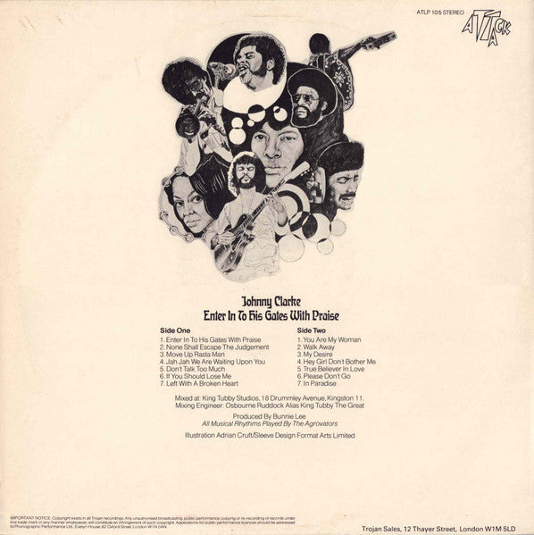 Image of Back Cover of LP - VG/VG+ - JOHNNY CLARKE, Enter Into His Gates With Praise (Attack; ATLP 105, UK 1989 Reissue), Disc is not far from EX. Light wear on sleeve.,  - 3516156C