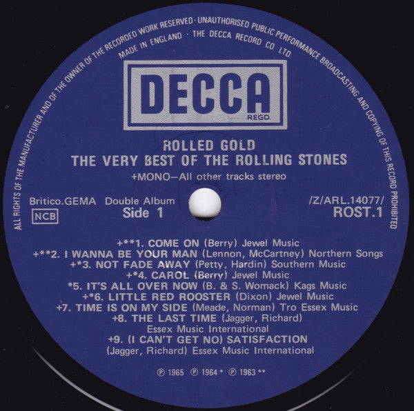 Image of Label Cover of 3044079S: 2xLP - THE ROLLING STONES, Rolled Gold (Decca Small Blue Boxed; ROST1/2, UK 1975, Gatefold) Strong VG  VG/VG