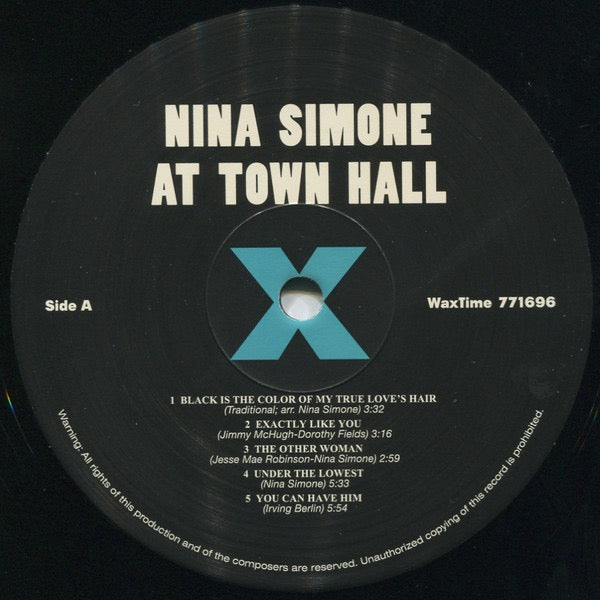 Image of Label Cover of LP - NEW/NEW - NINA SIMONE, Nina Simone At Town Hall (Wax Time; 771696, Europe 2011 Reissue, 180 Gram Vinyl), ,  - 1356298S