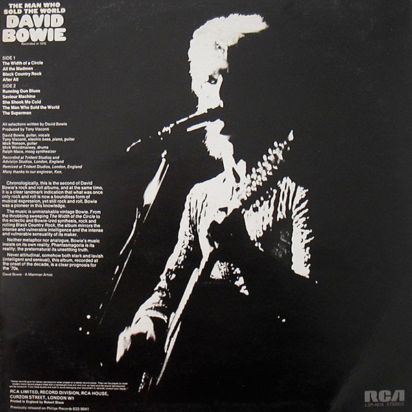 Image of Back Cover of LP - VG/G+ - DAVID BOWIE, The Man Who Sold the World (RCA Victor Orange; LSP-4816, UK 1972 Reissue, Inner, No Poster, Not Dynaflex, Titanic Music Publishing), ,  - 2526386E