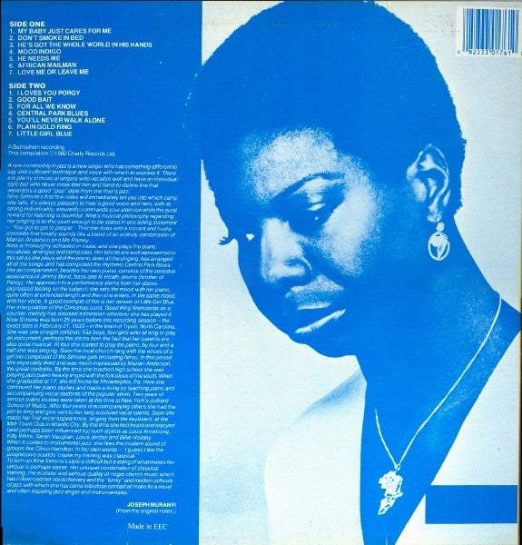 Image of Back Cover of LP - VG+/VG - NINA SIMONE, My Baby Just Cares For Me (Charly Light Blue; CR 30217, UK 1982), Some light marks/scuffs to disc.,  - 2416189C