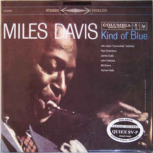 Image of Front Cover of LP - VG+/VG+ - MILES DAVIS, Kind Of Blue (Columbia '6-eye'; CS8163, US 2002 Reissue, Pasteback Sleeve, 200 Gram Quiex SV-P), Some very light marks on record. In scuffed and stained plastic outer sleeve. Hype sticker separate,  - 0816402C