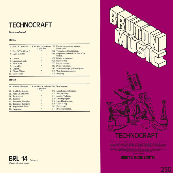 Image of Back Cover of LP - VG/VG+ - MCALEA, JACKMAN & JACKMAN, Technocraft (Bruton Music; BRL 14, UK 1983), ,  - 3846276S