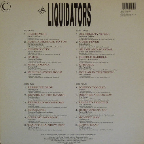 Image of Back Cover of 5114486C: 2xLP - VARIOUS ARTISTS, Liquidators Join The Ska Train 24 Great hits (Connoisseur; VSOPLP136, UK 1989, Gatefold)   VG+/VG