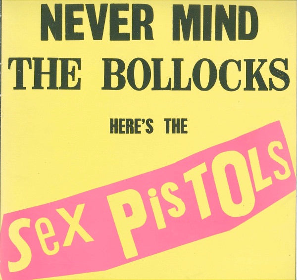 Image of Front Cover of LP - G/VG - SEX PISTOLS, Never Mind the Bollocks (Virgin Red/Green; V 2086, UK 1978 Reissue, 7th Press. "Belsen..." & "Liar"(Twice) Listed On Rear), Sticker And Water Damage To Sleeve, Split Spine, Writing On Front And Rear,  - 3426069E