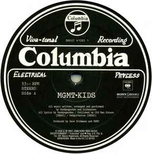 Image of Label Cover of 12" - VG+/EX - MGMT, Kids / Kids (Soulwax Remix) (Columbia; 88697 41283 1, Europe 2008, Picture Sleeve), Opened in-store, vinyl is unplayed. Sleeve has minor crease bottom right corner. Still in shr,  - 1926347E