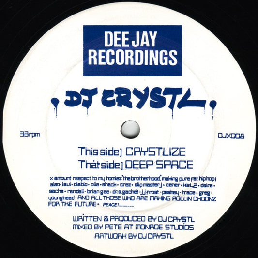 Image of Front Cover of 12" - /VG - DJ CRYSTL, Crystlize / Deep Space (Dee Jay Recordings; DJX008, UK 1993, Plain Sleeve), A few light marks and scuffs,  - 3226159E