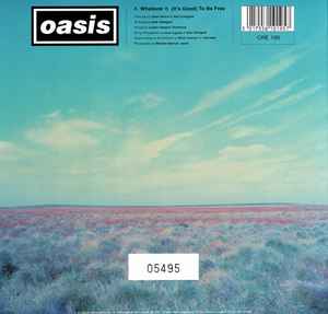 Image of Back Cover of 7" - VG/VG+ - OASIS, Whatever (Creation Records; CRE 195, UK 1994, Fold Over Sleeve With Hype Stickered Poly Outer, Numbered, Limited Edition), No. 10086. Very small, silent pressing flaw. Light wear to sleeve.,  - 2116363C