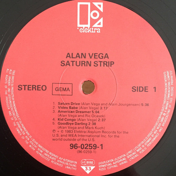 Image of Label Cover of LP - VG/VG - ALAN VEGA, Saturn Strip (Elektra; 96-0259-1, Germany 1983, Suicide), Edge Wear,   - 3546174S