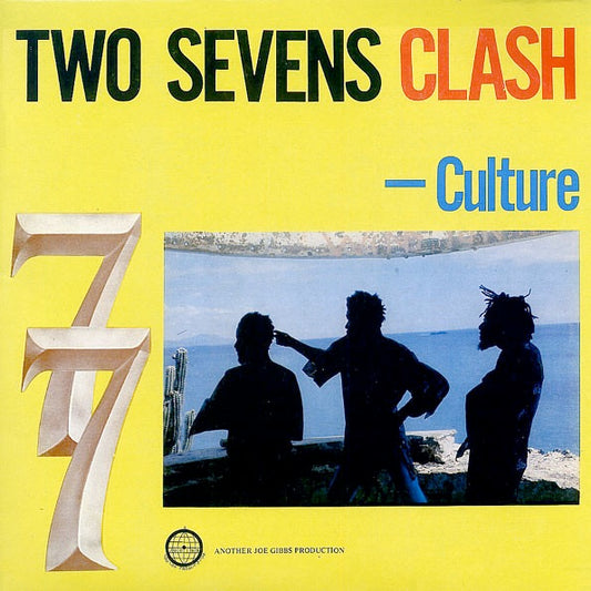 Image of Front Cover of LP - NEW/NEW - CULTURE, Two Sevens Clash (Joe Gibbs Record Globe; JGMLP 077, UK Reissue), , One of the masterpieces of the roots era, no album better defines its time and place than Two Sevens Clash, which encompasses both the religious fervor of its day and the rich sounds of contemporary Jamaica. Avowed Rastafarians, Culture had formed in 1976, and cut two singles before beginning work on their debut album with producers the Mighty Two (aka Joe Gibbs and Errol Thompson). A Classic.