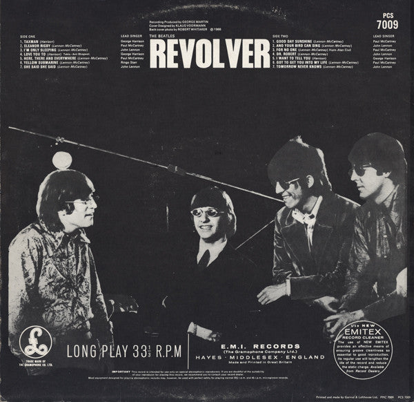 Image of Back Cover of LP - VG/G - THE BEATLES, Revolver (Parlophone Silver/Black, 2 Boxed EMI Logos; PCS7009, UK 1973 Reissue, Laminated Front Sleeve), ,  - 2726309E