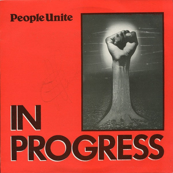 Image of Front Cover of LP - VG/G+ - VARIOUS ARTISTS, In Progress (People Unite; PU 104, UK 1984), Lots of light marks, plays strong VG. Storage wear on sleeve, still looks great.,  - 3026208E