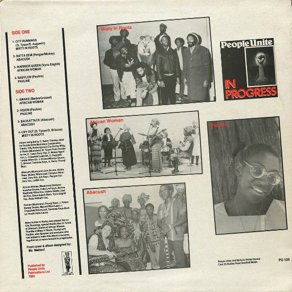 Image of Back Cover of LP - VG/G+ - VARIOUS ARTISTS, In Progress (People Unite; PU 104, UK 1984), Lots of light marks, plays strong VG. Storage wear on sleeve, still looks great.,  - 3026208E