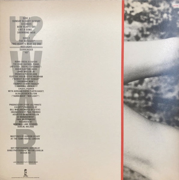 Image of Back Cover of LP - VG/VG+ - U2, War (Island Records; ILPS 9733, UK 1983, Textured Gatefold Sleeve, Company Inner, No Barcode), Strong VG+,Sleeve Stained And Discoloured,  - 1926190E