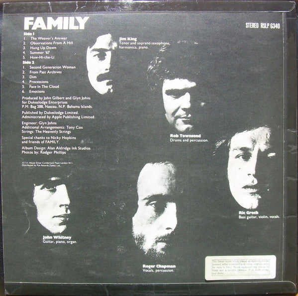 Image of Back Cover of LP - VG/G+ - FAMILY, Family Entertainment (Reprise Records Tri Colour Steamboat Labels; 6340, UK 1969, Laminated Flipback Sleeve, No Poster, Stereo), Light marks only, Laminate creasing to sleeve, Nick to rear flipback,  - 4016381C