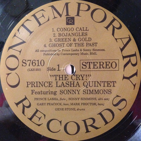 Image of Label Cover of 4644119S: LP - PRINCE LASHA QUINTET FEATURING SONNY SIMMONS, The Cry! (Contemporary; S7610, US 2001) Still in stickered shrinkwrap.   VG+/VG+