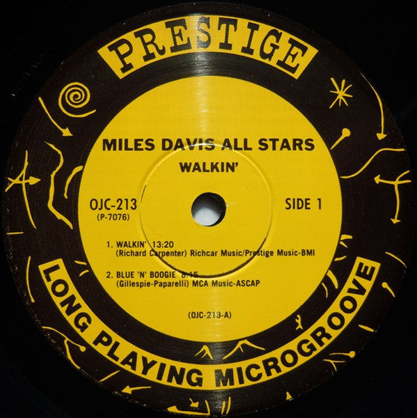 Image of Label Cover of LP - VG+/EX - MILES DAVIS, Walkin' (Prestige (OJC); OJC213, US 2009 Reissue), ,  - 3626400E