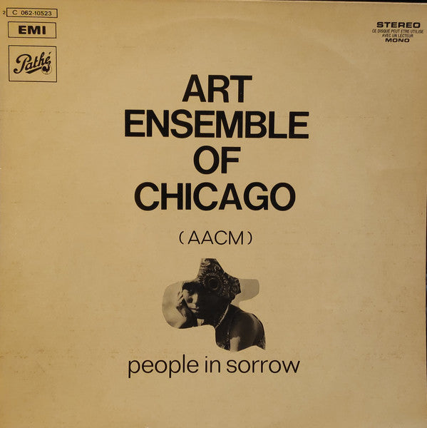 Image of Front Cover of LP - VG/G+ - ART ENSEMBLE OF CHICAGO, People In Sorrow (EMI Pathe; C06210523, France 1969, Stereo), Marks on either side of disc causing static throughout. Plays without skipping or pops. Sleeve is stained slightly. Former shop sticker on front as well,  - 3546189S