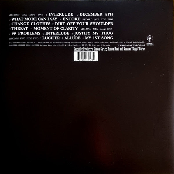 Image of Back Cover of 2xLP - NEW/NEW - JAY-Z, The Black Album (Rocafella; B152801, US 2024 Reissue, Gatefold, Insert), ,  - 1516085C