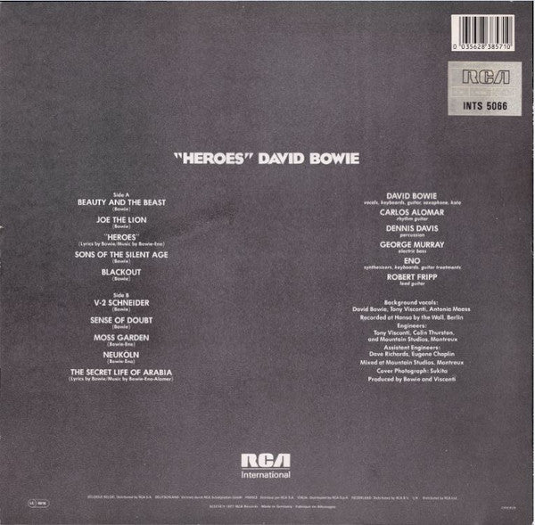 Image of Back Cover of LP - VG/VG - DAVID BOWIE, "Heroes" / Takeoff - Heroes (RCA International Black Labels; NL 83857, UK & Europe 1983 Reissue, GEMA Over BIEM On Labels, INTS 5066 Cat No. Sticker On Rear Sleeve), Strong VG,  - 2226261E