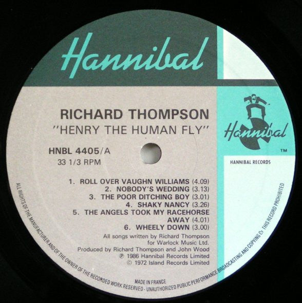 Image of Label Cover of LP - VG/VG+ - RICHARD THOMPSON, Henry the Human Fly (Hannibal; HNBL 4405, UK 1986 Reissue), ,  - 3246182S