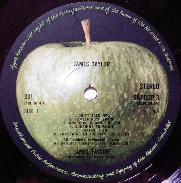 Image of Label Cover of LP - VG/VG - JAMES TAYLOR, James Taylor (Apple; SAPCOR3, UK 1971 Reissue, Laminated Gatefold, Black Writing, 2nd Pressing Stereo With Black Text), Strong VG,  - 2126009E