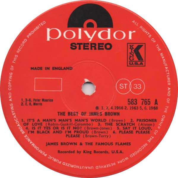 Image of Label Cover of LP - VG/VG - JAMES BROWN, Best of (Polydor Red Label; 583765, UK 1969), ,  - 3926098E