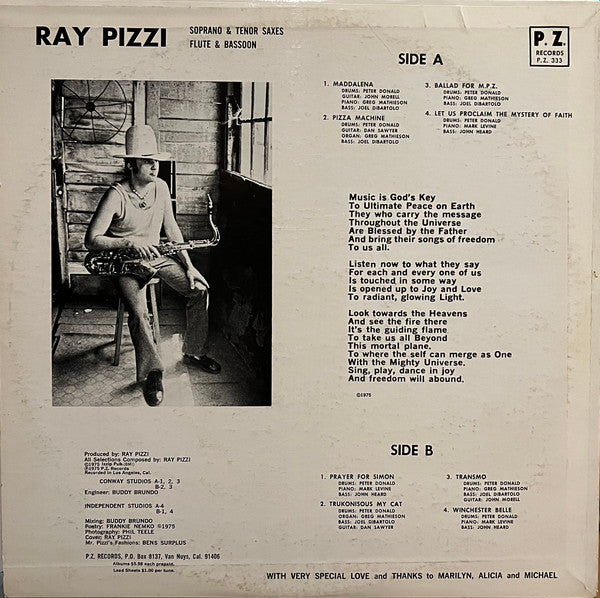 Image of Back Cover of 4644122S: LP - RAY PIZZI, Appassionato (P.Z.; 333, US 1975)   VG+/VG+