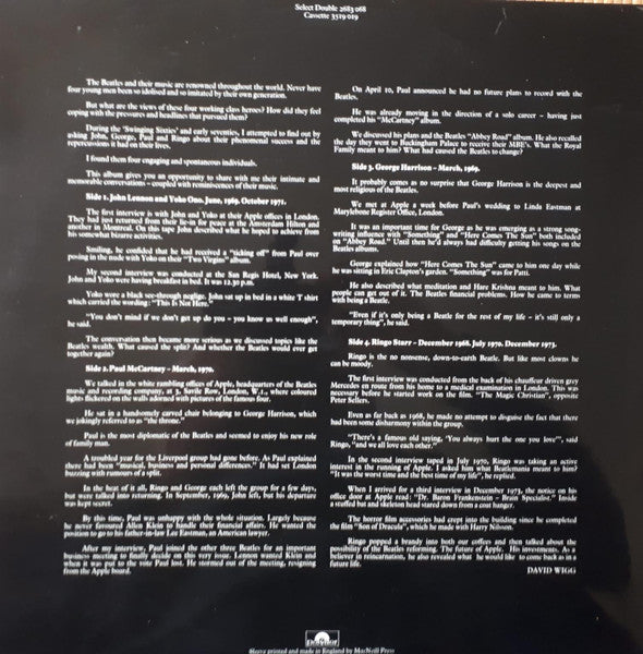 Image of Back Cover of 2xLP - VG/VG - THE BEATLES / DAVID WIGG, The Beatles Tapes From The David Wigg Interviews (Polydor; 2683 068, UK 1976, Gatefold, Stapled In Booklet), ,  - 1526287E
