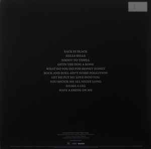 Image of Back Cover of LP - NEW/NEW - AC/DC, Back In Black (Sony; 5107651, UK 2009 Reissue, Embossed Sleeve, Inner), , "Back In Black" is the first AC/DC album with frontman Brian Johnson and the second best- selling album of all time! "You Shook Me All Night Long", "Hells Bells", and "Shoot to Thrill".  - 6056003S