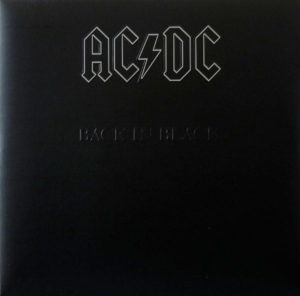 Image of Front Cover of LP - NEW/NEW - AC/DC, Back In Black (Sony; 5107651, UK 2009 Reissue, Embossed Sleeve, Inner), , "Back In Black" is the first AC/DC album with frontman Brian Johnson and the second best- selling album of all time! "You Shook Me All Night Long", "Hells Bells", and "Shoot to Thrill".  - 6056003S
