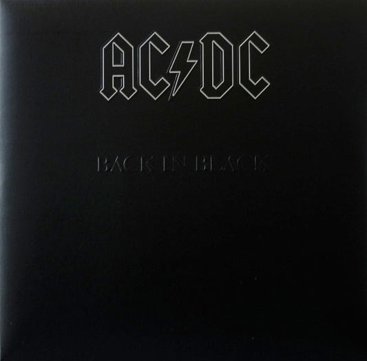 Image of Front Cover of LP - NEW/NEW - AC/DC, Back In Black (Sony; 5107651, UK 2009 Reissue, Embossed Sleeve, Inner), , "Back In Black" is the first AC/DC album with frontman Brian Johnson and the second best- selling album of all time! "You Shook Me All Night Long", "Hells Bells", and "Shoot to Thrill".  - 6016003C