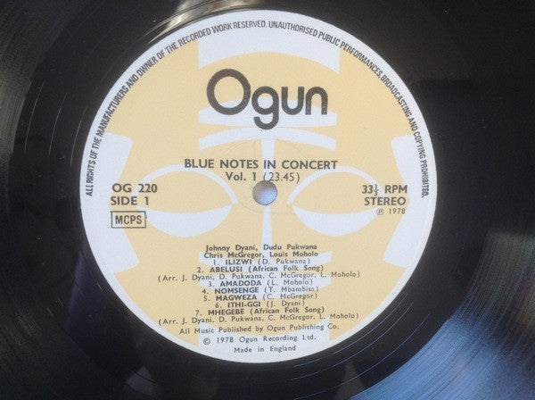 Image of Label Cover of LP - VG/VG - BLUE NOTES, In Concert Volume 1 (Ogun; OG220, UK 1978), Former library copy with some sticker residue/damage to sleeve and labels. Disc is a strong VG !,  - 4016542C