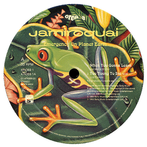 Image of Label Cover of 2xLP - VG/G+ - JAMIROQUAI, Emergency On Planet Earth (Sony Soho Square; 474069 1, UK 1993, Gatefold, 2 Inners), Discs have some light marks/scuffs but nothing serious. Sleeve is a strong VG!,  - 2816098C