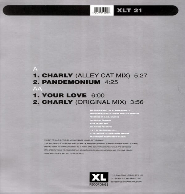 Image of Back Cover of 12" - G+/G+ - THE PRODIGY, Charly (XL Recordings ; XLT 21, UK 1991, Picture Sleeve), WOL, WOS. Light marks only, just several of them.,  - 2426070E