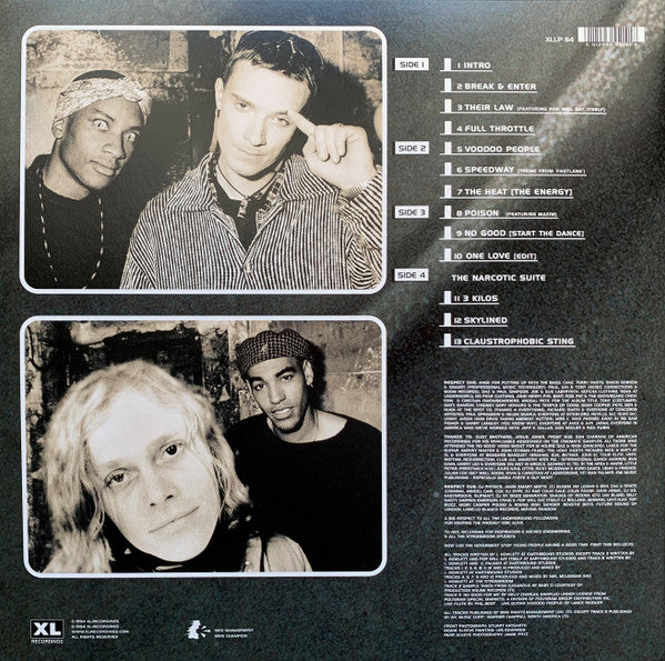 Image of Back Cover of 2xLP - NEW/NEW - THE PRODIGY, Music For The Jilted Generation (XL Recordings; XLLP114, UK 2008 Reissue, Gatefold), , The Prodigy's response to the sweeping legislation and crackdown on raves contained in 1994's Criminal Justice Bill is an effective statement of intent. Pure sonic terrorism, Music for the Jilted Generation employs the same rave energy that charged their debut, Experience, up the charts in Britain, but yokes it to a cause other than massive drug intake. Compared to thei