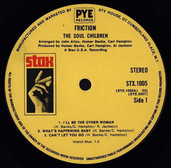 Image of Label Cover of LP - VG/VG - THE SOUL CHILDREN, Friction (Stax  ; STX 1005, UK 1974), ,  - 3726058E