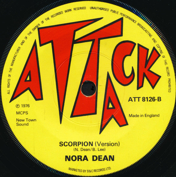 Image of Back Cover of 7" - /VG - NORA DEAN, Scorpion (Attack; ATT8126, UK 1976), Shiny vinyl.,  - 3556045S