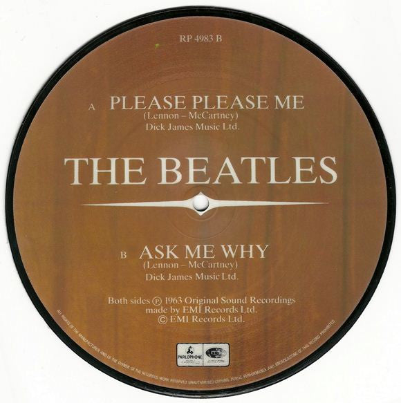 Image of Back Cover of 7" - /VG - THE BEATLES, Please Please Me / Ask mw Why (Parlophone; RP4983, UK 1983 Reissue, Clear Plastic Sleeve, Mono, 20th Anniversary Picture Disc), ,  - 3516378C